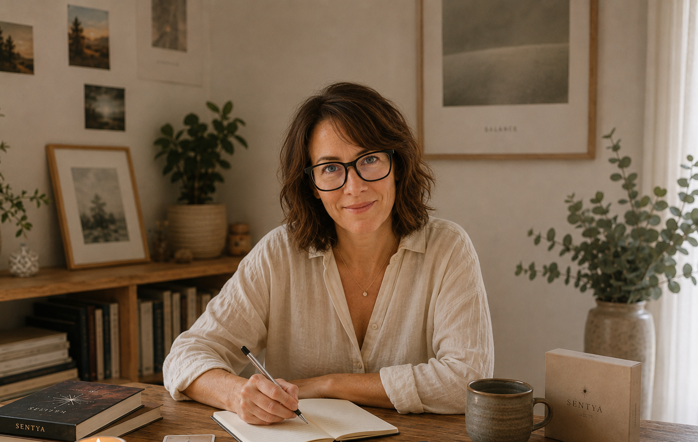 Judit, creadora de Sentya, escribiendo en su casa
