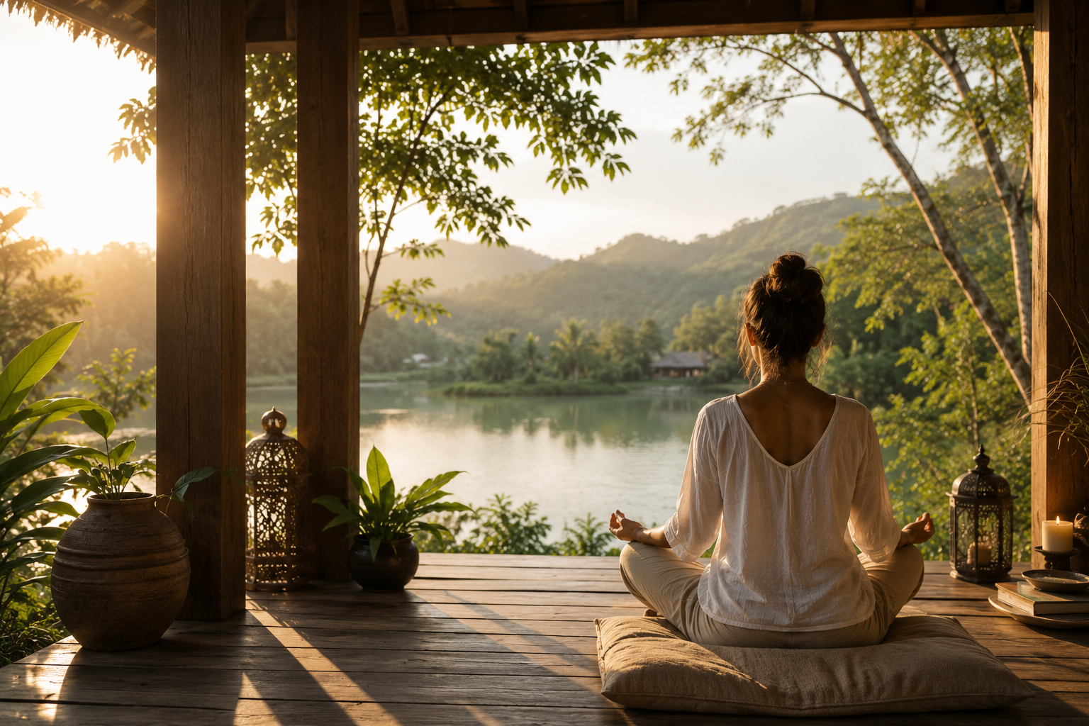 Judit meditando en Tailandia